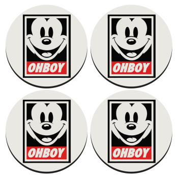 Oh boy μίκυ, SET of 4 round wooden coasters (9cm)