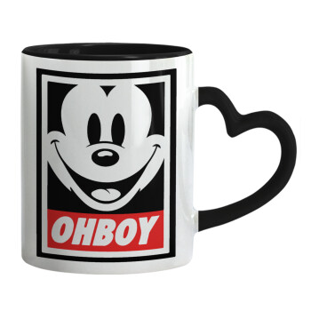 Oh boy μίκυ, Mug heart black handle, ceramic, 330ml