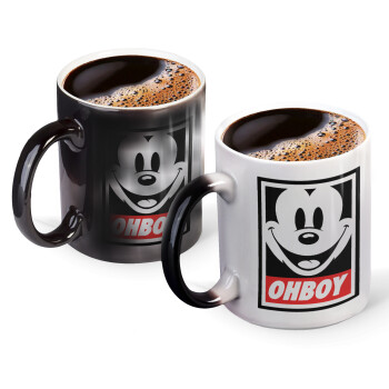 Oh boy μίκυ, Color changing magic Mug, ceramic, 330ml when adding hot liquid inside, the black colour desappears (1 pcs)