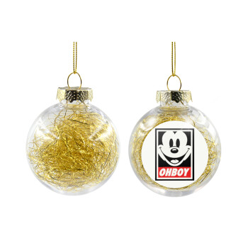 Oh boy μίκυ, Transparent Christmas tree ball ornament with gold filling 8cm