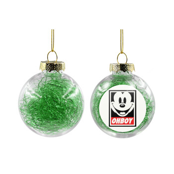 Oh boy μίκυ, Transparent Christmas tree ball ornament with green filling 8cm