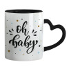 Mug heart black handle, ceramic, 330ml