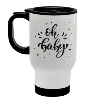 Oh baby, Stainless steel travel mug with lid, double wall white 450ml