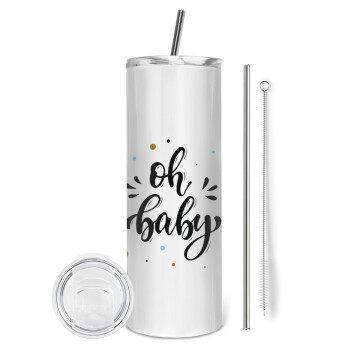 Oh baby, Eco friendly ποτήρι θερμό (tumbler) από ανοξείδωτο ατσάλι 600ml, με μεταλλικό καλαμάκι & βούρτσα καθαρισμού