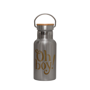 Oh baby gold, Stainless steel metallic thermos flask, silver with a bamboo lid, double-walled, 350ml.