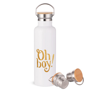 Oh baby gold, Stainless steel White with wooden lid (bamboo), double wall, 750ml