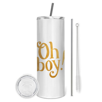 Oh baby gold, Tumbler ποτήρι θερμό από ανοξείδωτο ατσάλι 600ml, με μεταλλικό καλαμάκι & βούρτσα καθαρισμού