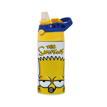 The Simpsons Bart, Children's hot water bottle, stainless steel, with safety straw, green, blue (360ml) BPA FREE