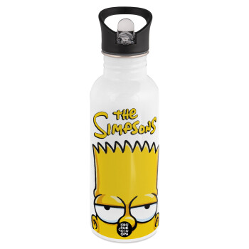 The Simpsons Bart, White water bottle with straw, stainless steel 600ml