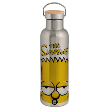 The Simpsons Bart, Stainless steel Silver with wooden lid (bamboo), double wall, 750ml