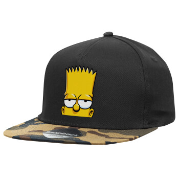 The Simpsons Bart, Adult Flat Snapback Hat Black/Camouflage, (100% COTTON TWILL, ADULT, UNISEX, ONE SIZE)