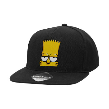 The Simpsons Bart, Adult Flat Snapback Hat Black, (100% COTTON TWILL, ADULT, UNISEX, ONE SIZE)