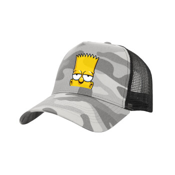 The Simpsons Bart, Adult Structured Trucker Hat, with Mesh, (Camouflage) Army Camo (100% COTTON, ADULT, UNISEX, ONE SIZE)