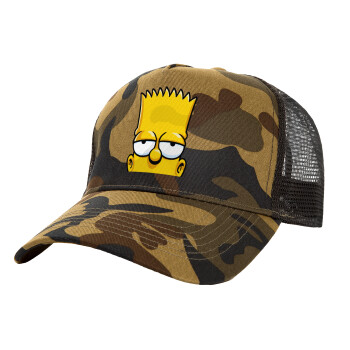 The Simpsons Bart, Adult Structured Trucker Hat, with Mesh, (Camouflage) Army (100% COTTON, ADULT, UNISEX, ONE SIZE)