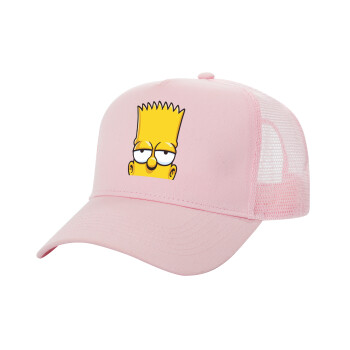 The Simpsons Bart, Adult Structured Trucker Hat, with Mesh, PINK (100% COTTON, ADULT, UNISEX, ONE SIZE)