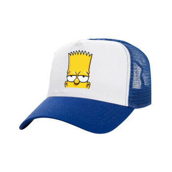 The Simpsons Bart, Adult Structured Trucker Hat, with Mesh, WHITE/BLUE (100% COTTON, ADULT, UNISEX, ONE SIZE)