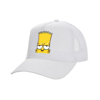 The Simpsons Bart, Structured Trucker Adult Hat, with Mesh, WHITE (100% COTTON, ADULT, UNISEX, ONE SIZE)