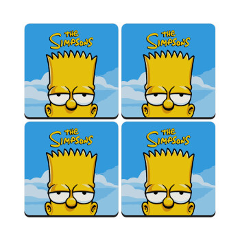 The Simpsons Bart, ΣΕΤ 4 Σουβέρ ξύλινα τετράγωνα (9cm)