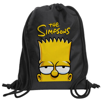 The Simpsons Bart, Τσάντα πλάτης πουγκί GYMBAG Μαύρη, με τσέπη (40x48cm) & χονδρά κορδόνια