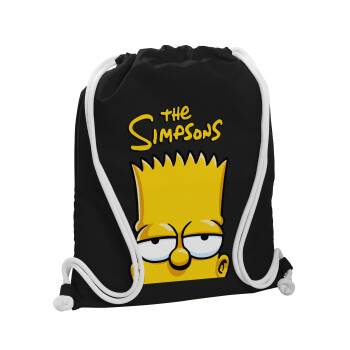 The Simpsons Bart, Backpack pouch GYMBAG Black, with pocket (40x48cm) & thick white cords