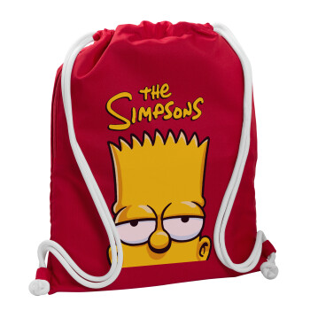 The Simpsons Bart, Τσάντα πλάτης πουγκί GYMBAG Κόκκινη, με τσέπη (40x48cm) & χονδρά κορδόνια