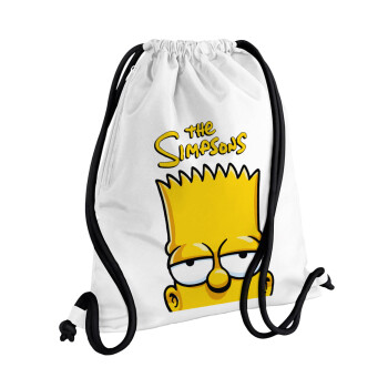 The Simpsons Bart, Τσάντα πλάτης πουγκί GYMBAG λευκή, με τσέπη (40x48cm) & χονδρά κορδόνια