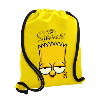 The Simpsons Bart, Τσάντα πλάτης πουγκί GYMBAG Κίτρινη, με τσέπη (40x48cm) & χονδρά κορδόνια