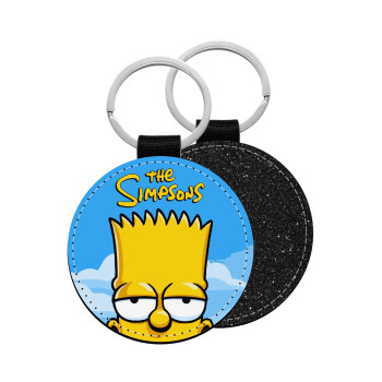 The Simpsons Bart, Μπρελόκ Δερματίνη, στρογγυλό ΜΑΥΡΟ (5cm)