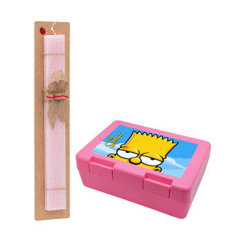 The Simpsons Bart, Easter Set, children's snack container PINK & scented flat Easter candle (30cm) (PINK)