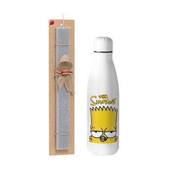 The Simpsons Bart, Easter Set, metallic stainless thermos bottle (500ml) & scented flat Easter candle (30cm) (GRAY)