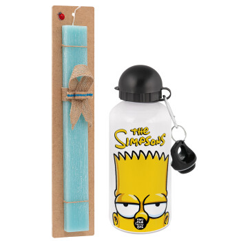 The Simpsons Bart, Easter Set, metallic aluminum water bottle (500ml) & scented flat candle (30cm) (TURQUOISE)