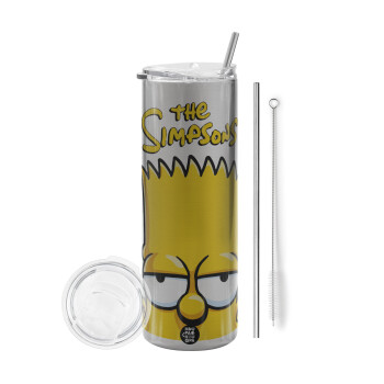 The Simpsons Bart, Eco friendly stainless steel Silver tumbler 600ml, with metal straw & cleaning brush