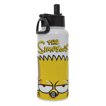 The Simpsons Bart, Metal mug thermo White with Straw and Spout Lid (Stainless steel), double wall, 950ml