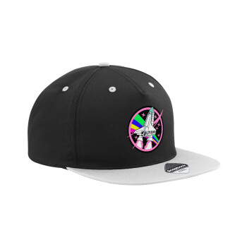 NASA pink, Adult Flat Snapback Hat Black/Grey, (100% COTTON TWILL, ADULT, UNISEX, ONE SIZE)