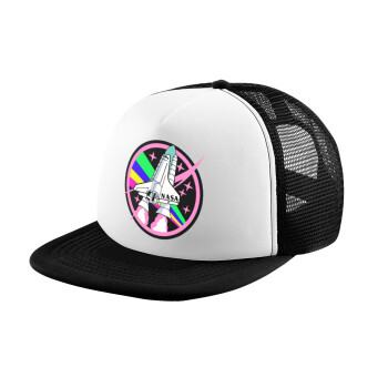 NASA pink, Καπέλο Ενηλίκων Soft Trucker με Δίχτυ Black/White (POLYESTER, ΕΝΗΛΙΚΩΝ, UNISEX, ONE SIZE)