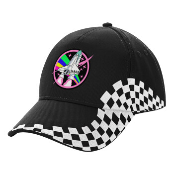 NASA pink, Adult Ultimate BLACK RACING Cap, (100% COTTON DRILL, ADULT, UNISEX, ONE SIZE)