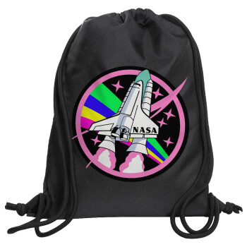 NASA pink, Backpack pouch GYMBAG Black, with pocket (40x48cm) & thick cords