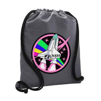 NASA pink, Τσάντα πλάτης πουγκί GYMBAG ΓΚΡΙ, με τσέπη (40x48cm) & χονδρά κορδόνια