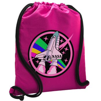 NASA pink, Τσάντα πλάτης πουγκί GYMBAG Φούξια, με τσέπη (40x48cm) & χονδρά κορδόνια