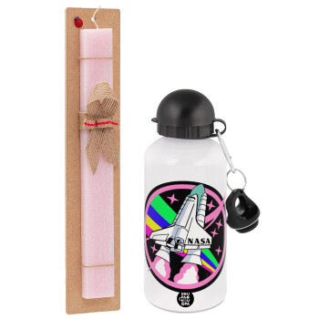 NASA pink, Easter Set, metallic aluminum bottle (500ml) & aromatic flat Easter candle (30cm) (PINK)