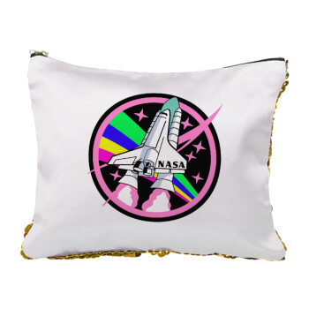 NASA pink, Sequin Gold Pouch Cosmetic Bag