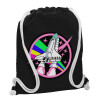 Backpack pouch GYMBAG Black, with pocket (40x48cm) & thick white cords