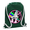 Backpack pouch GYMBAG BOTTLE GREEN, with pocket (40x48cm) & thick white cords