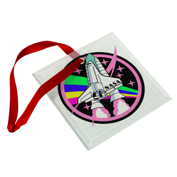 NASA pink, Christmas ornament, glass square ornament 9x9cm