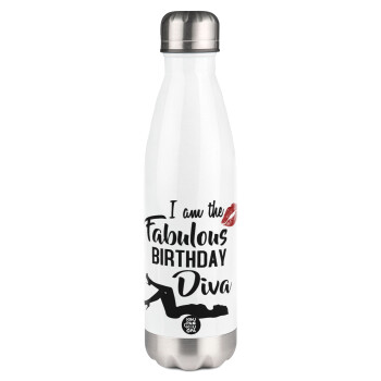 I am the fabulous Birthday Diva, Metal mug thermos White (Stainless steel), double wall, 500ml