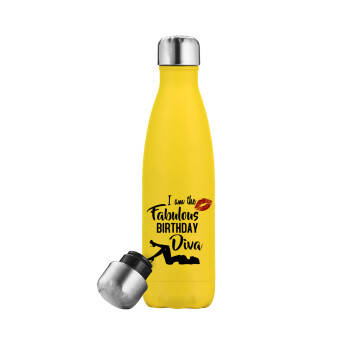 I am the fabulous Birthday Diva, Yellow Stainless Steel Metallic Thermos, double-walled, 500ml