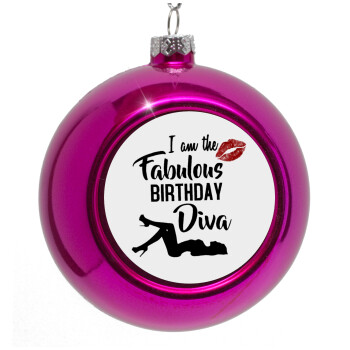 I am the fabulous Birthday Diva, Στολίδι Χριστουγεννιάτικη μπάλα δένδρου Μωβ 8cm