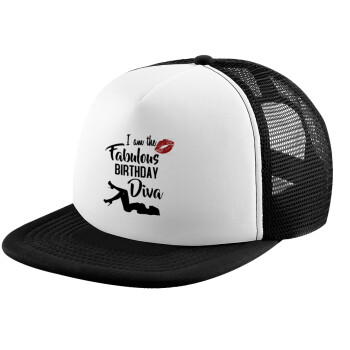 I am the fabulous Birthday Diva, Καπέλο Ενηλίκων Soft Trucker με Δίχτυ Black/White (POLYESTER, ΕΝΗΛΙΚΩΝ, UNISEX, ONE SIZE)