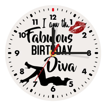 I am the fabulous Birthday Diva, Ρολόι τοίχου ξύλινο (20cm)
