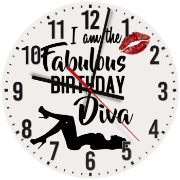 I am the fabulous Birthday Diva, Ρολόι τοίχου ξύλινο (30cm)